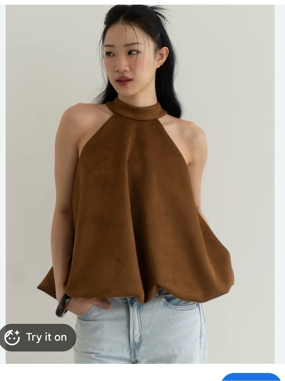 NWT Cider Camel Brown Suede-Look Halter Crop Top